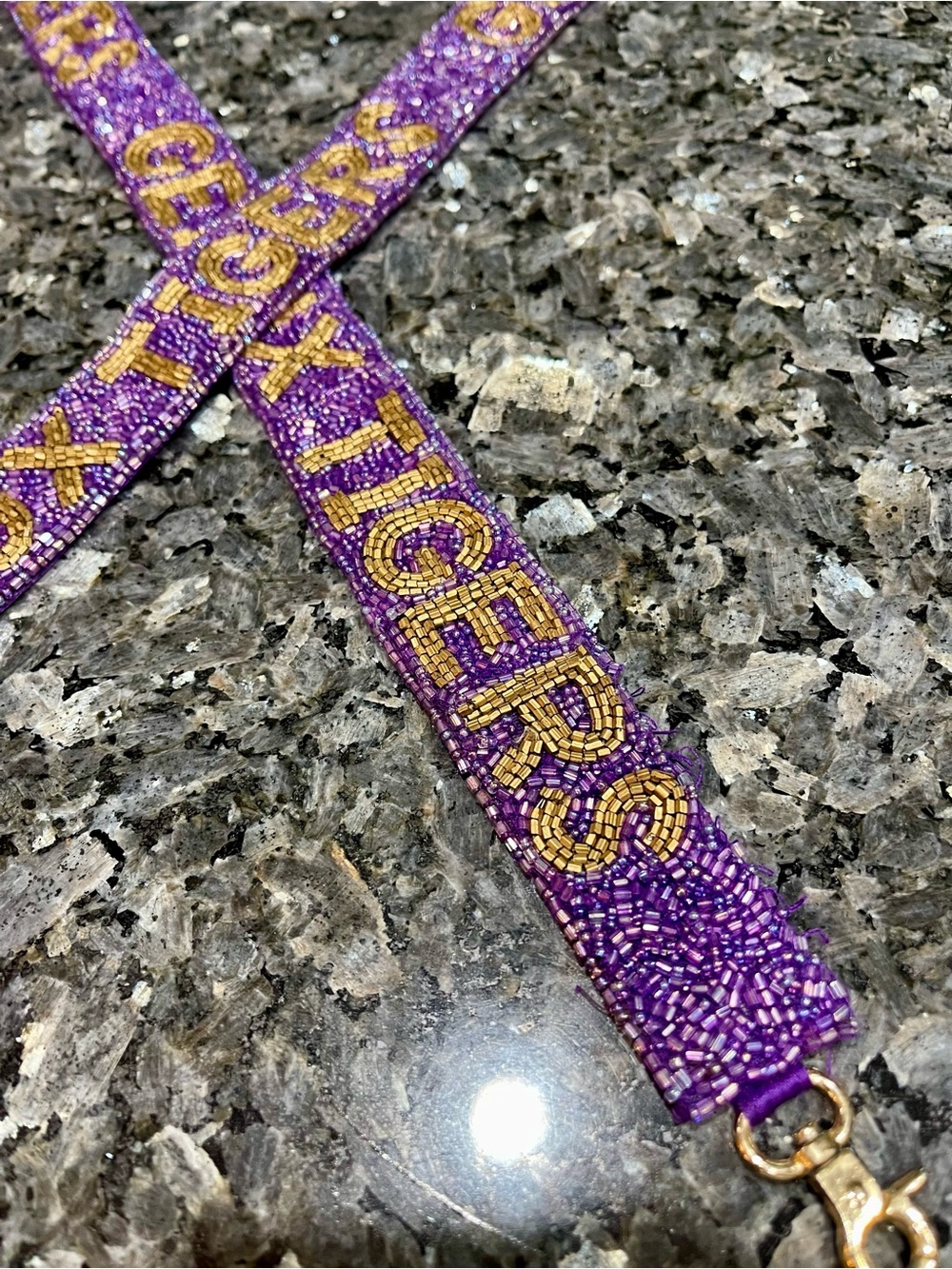 Beaded LSU ‘Geaux Tigers' Purple Crossbody Purse Replacement Strap - Picture 3 of 7